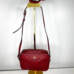 Coach Mini Camera Bag In Signature Canvas Red Crossbody | Gold Hardware
